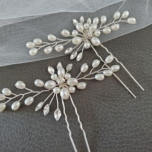 New 2x Pearl Crystal Hair Pin Bride wedding event